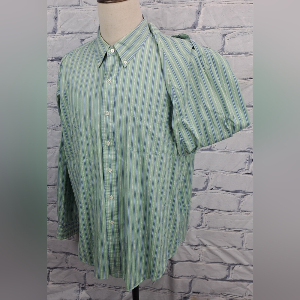 Ralph Lauren Men's Classic Fit Button Down Shirt Green Striped Smooth XXL 2XL - Picture 10 of 14